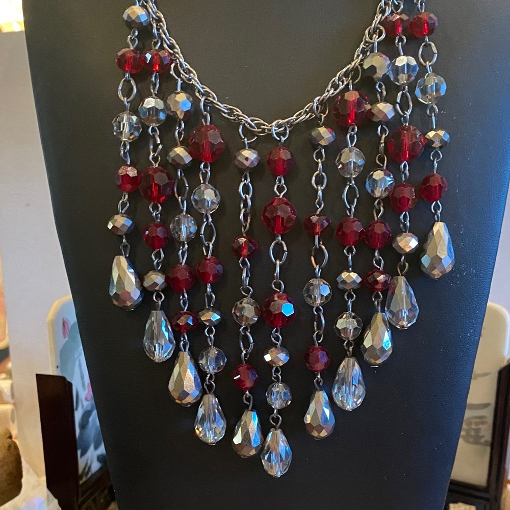 Beautiful Gunmetal Aurora Borealis Crystal Swag Necklace